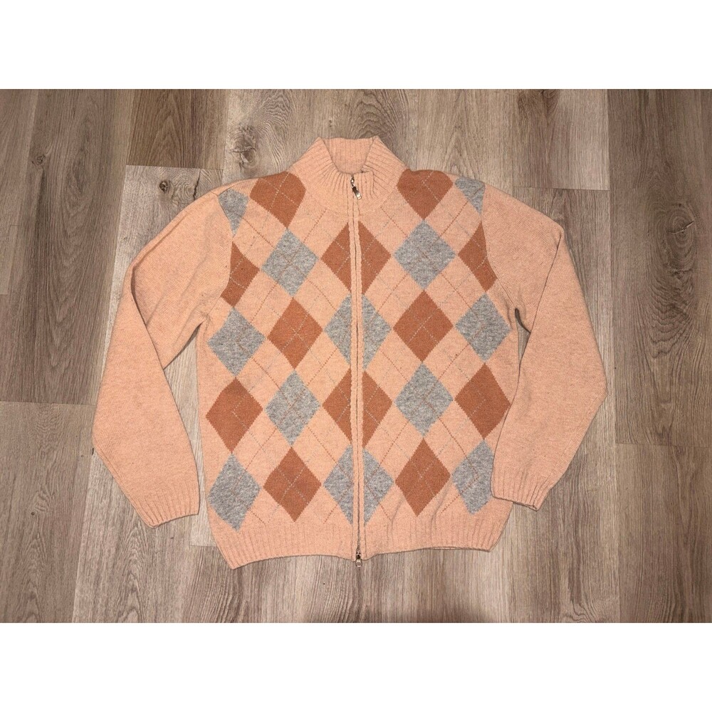 Sette Ponti Argyle zip up Cardigan Wool blend EUC Men’s Large